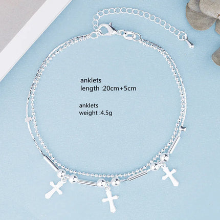 Buyee 925 Sterling Silver Female Simple Anklet Chain Foot Legs Anklet for Women Fashion Star Fine Jewelry Anklets Chain