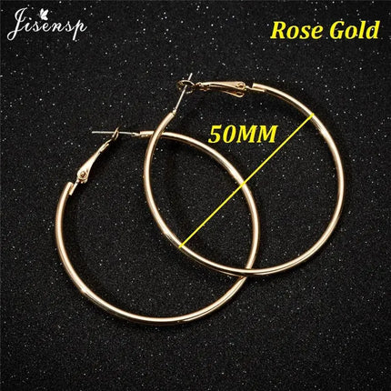 Jisensp 30/40/50/60mm Trendy Large Hoop Earrings Smooth Circle Earrings for Women Jewelry Hyperbole Oversizes Accessories