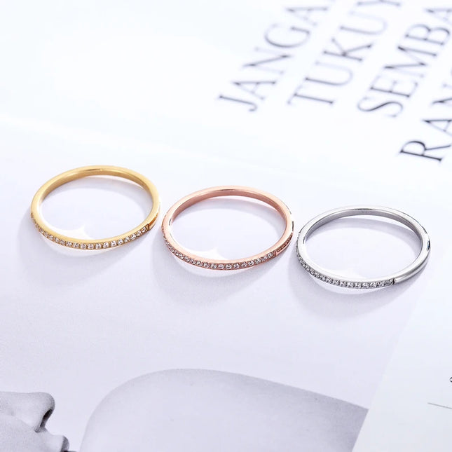 1.5mm Wide Fine Workmanship Zircon Ring for Women, Top Quality Titanium Steel Gifts for Lovers, Jewelry Wedding Ring Wholesale
