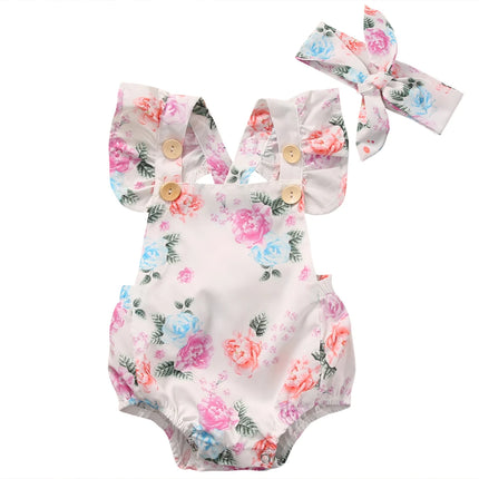 Citgeett 2pcs/Set Summer Cute Infant Baby Girls Floral Sleeveless Romper +Headband Summer Sunsuit Clothes Outfits Set  SS