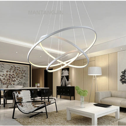 Black/White/Golden Modern pendant lights for living room dining room 4/3/2/1 Circle Rings acrylic aluminum body LED pendant Lamp