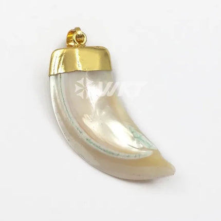 WT-JP073 Dainty Pendant With Beautiful Stripe In Horn Shape White Floral Shell With Gold Capped Pendant For Women Vogue Necklace