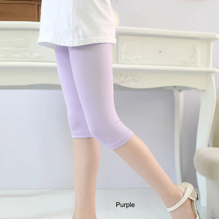 3-10 Years Girls' Knee-Length Cropped Pants - Candy Color Children's Bottoms for Spring-Summer All-Matches Leggings