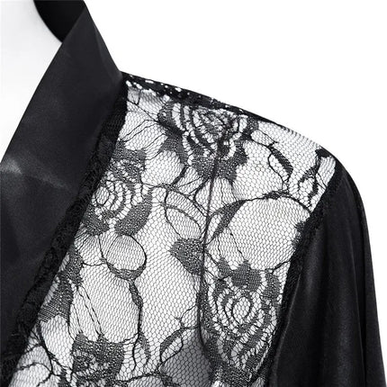 New Sexy Night Gown Women Erotic Underwear Hot Sexy Lingerie Plus Size Satin Lace Black Kimono Intimate Sleepwear Robe Sexy Nigh