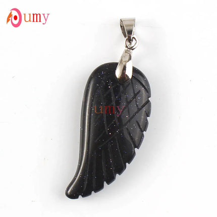 KFT Natural Stones 35mm Carve Angel Wing Pendants Rock Crystal Opalite Fluorite Lapis Lazuli Rhodonite Pendant Women Men Jewelry