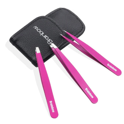 Brainbow 3pcs Eyebrow Tweezer Set Stainless Steel Slant Tip/Point Tip/Flat Tip Eyes Tweezers For Face Hair Removal Make Up Tools