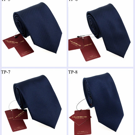 HUISHI 8CM 8 Styles Men's Solid Dark Blue Neck Tie 6cm Waterproof Jacquard Necktie Daily Wear Cravat Wedding Party For Men
