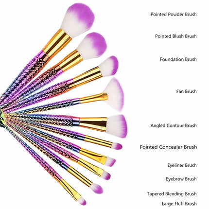 10 Pcs Fashion Makeup Brushes Set Foundation Powder Eyeshadow Eyeliner Lip Contour Blending Make Up Brushes Cosmetic Tools Kit