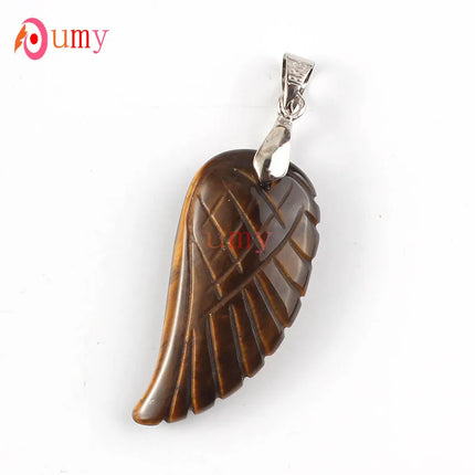 KFT Natural Stones 35mm Carve Angel Wing Pendants Rock Crystal Opalite Fluorite Lapis Lazuli Rhodonite Pendant Women Men Jewelry