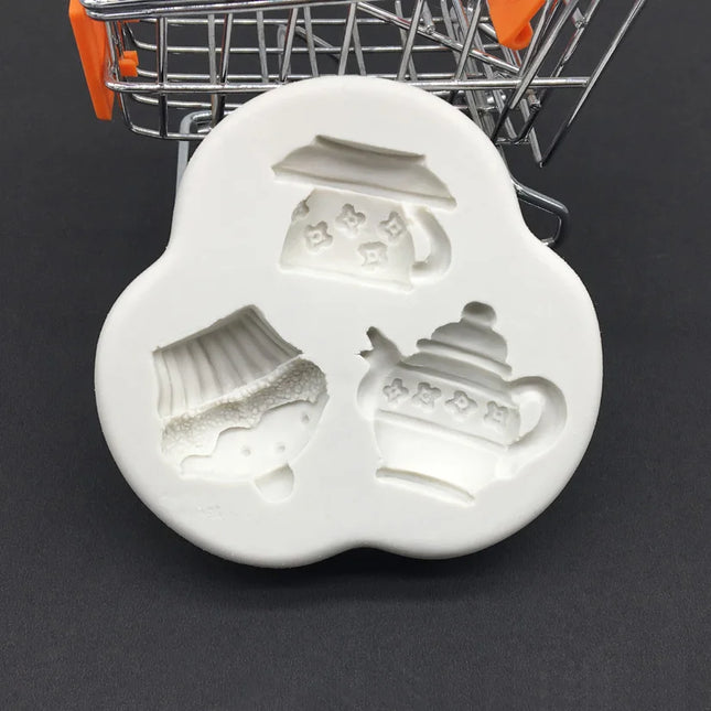 Afternoon Tea Teapot Shape Silicone Sugarcraft Mould, Fondant Cake Decorating Tools Bakeware