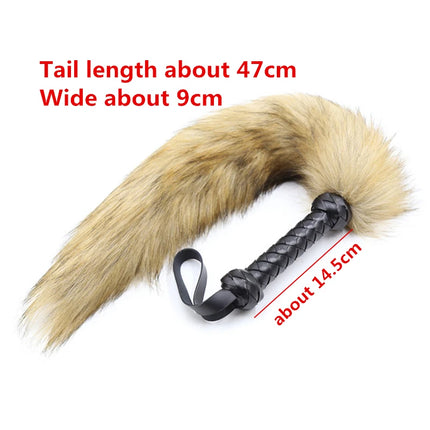PU Leather Handle Fox Tail Fur Whip Fetish Spanking Paddle Bondage Flogger Whip BDSM Flirt Slave Erotic Sex Toys For Couples