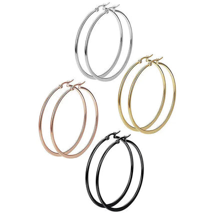 1 Pair Women Hypoallergenic Stainless Steel Rounded Smooth Big Large Hoop Earrings Jewelry Size 30-60mm