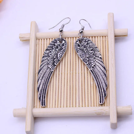2023 Trend Punk Retro Angel Wings Earrings Drop Feather Hanging Dangle Metal Long Earring For Women Alloy Gothic Jewelry Stud