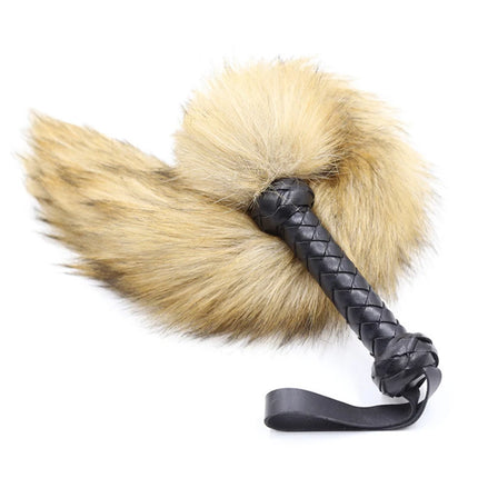PU Leather Handle Fox Tail Fur Whip Fetish Spanking Paddle Bondage Flogger Whip BDSM Flirt Slave Erotic Sex Toys For Couples