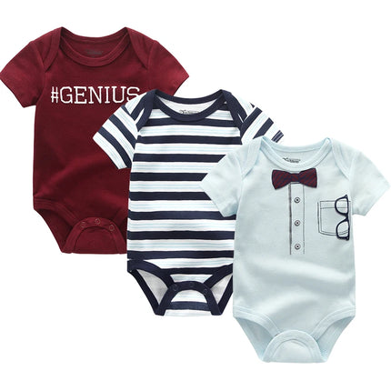Unisex Cotton Newborn Baby Boy Clothes 3 Pieces Summer 0-12M Cartoon Baby Girl Clothes Print Bodysuits Short Sleeve Bebes