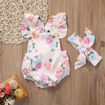 Citgeett 2pcs/Set Summer Cute Infant Baby Girls Floral Sleeveless Romper +Headband Summer Sunsuit Clothes Outfits Set  SS