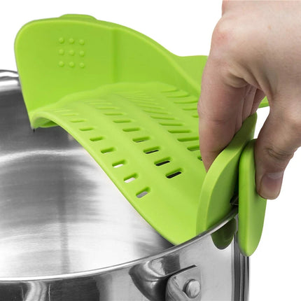 LMETJMA 6 Color Universal Clip on Strainer Adjustable Silicone Strain Pot   Strainer Colander For Pasta Fruit Vegetable JT-007