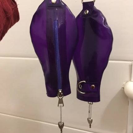 Latex Fetish Hand Bondage Boxing Gloves w/o Finger  Tight Clasp Iron Ring  Lockable  Zipper Available