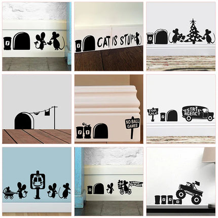 Funny Mouse Hole Wall Stickers Kitchen Bedroom Baseboard Home Decoration 3d Vinyl Wall Decals Diy Cartoon Rat Animal Mural Art