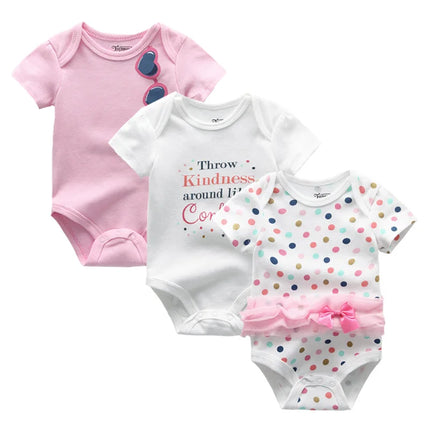 Unisex Cotton Newborn Baby Boy Clothes 3 Pieces Summer 0-12M Cartoon Baby Girl Clothes Print Bodysuits Short Sleeve Bebes