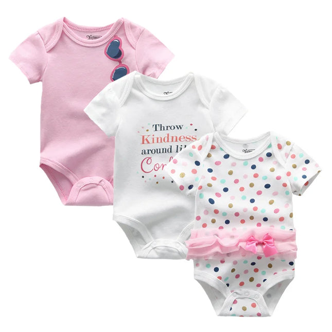 Unisex Cotton Newborn Baby Boy Clothes 3Pieces Summer 0-12M Cartoon Baby Girl Clothes Print Bodysuits Short Sleeve Bebes