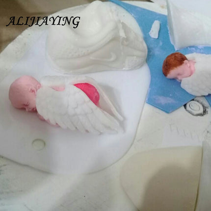 1Pcs Baby Angel Wings Silicone Mold Fondant Cake Decorating Tools Sugarcraft Chocolate Candy Clay Mould Cupcake Mold D0227