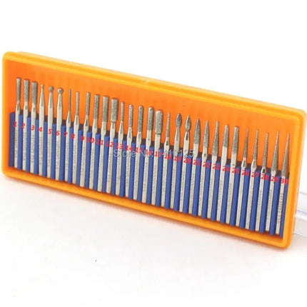 30 Pcs Bur Diamond Grinding Head Set Coated Carving Burrs Rotary Tool Bit Grit 120 Shank 2.35/3mm for Dremel Tools Accessories