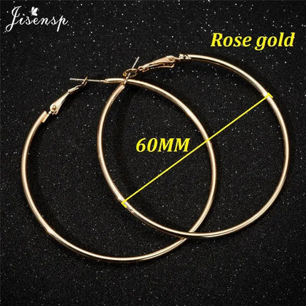 Jisensp 30/40/50/60mm Trendy Large Hoop Earrings Smooth Circle Earrings for Women Jewelry Hyperbole Oversizes Accessories