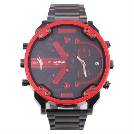 Brand Big Dial Steel Strip Dual Time Display Men Watches Chronograph Quartz Military Wristwatch Relogio Masculino Hombre Reloj