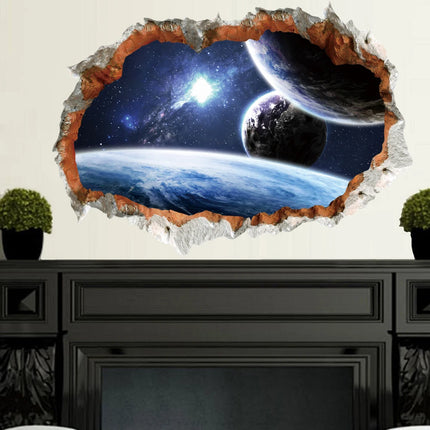 Outer space Star Galaxy Wall Sticker 3D Vivid broken Wall Decals Poster nursery Mural Living Room Bedroom Home Decor art sticker