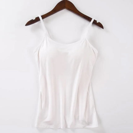 2020 Women Solid Tank Tops Adjustable Strap Built In Cup Padded Wireless Camisole Camis Vest Female Home Basic Tank Top