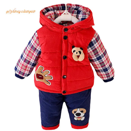 Winter Autumn Kids Thicken Velvet Hoodie Jacket And Pants Set Baby Boys 2-Piece Cotton Suit Children's Clothing