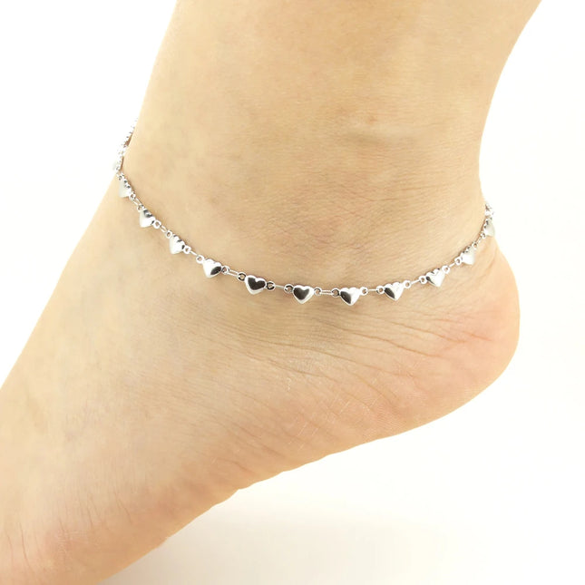 Women Ankel Bracelets Stainless Steel Anklets Heart and Heart Charm 9/10/11 Inches Cute Fashion Jewelry Factory Offer