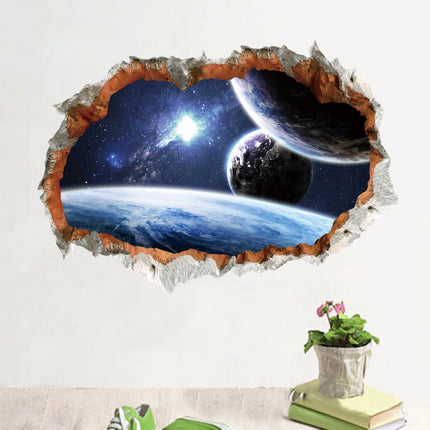 Outer space Star Galaxy Wall Sticker 3D Vivid broken Wall Decals Poster nursery Mural Living Room Bedroom Home Decor art sticker