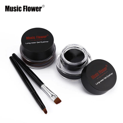 Music Flower 2pcs/Kit Eyeliner Gel Cream Natural Brown Makeup Eye Liner With Brush Easy to Draw Arrows Waterproof Eye Cosmetics