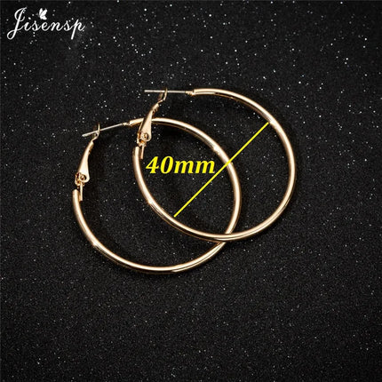 Jisensp 30/40/50/60mm Trendy Large Hoop Earrings Smooth Circle Earrings for Women Jewelry Hyperbole Oversizes Accessories
