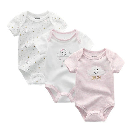 Unisex Cotton Newborn Baby Boy Clothes 3 Pieces Summer 0-12M Cartoon Baby Girl Clothes Print Bodysuits Short Sleeve Bebes