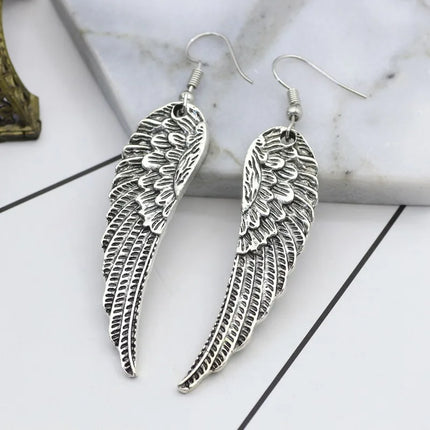 2023 Trend Punk Retro Angel Wings Earrings Drop Feather Hanging Dangle Metal Long Earring For Women Alloy Gothic Jewelry Stud