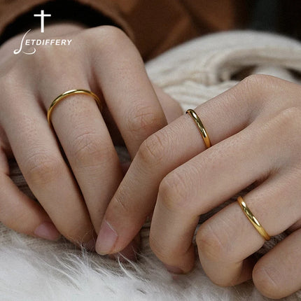 Letdiffery Simple 2/4/6/8mm Stainless Steel Wedding Rings Golden Smooth Women Men Couple Ring Fashion Jewelry