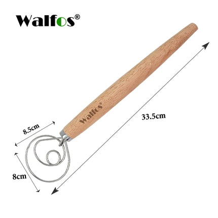 WALFOS Stainless Steel Danish Dough Mixer Cake Bread Pastry Dough Mixer Stick Egg Beater Tool Mixing Tool Oak Handle