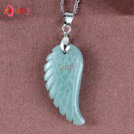 KFT Natural Stones 35mm Carve Angel Wing Pendants Rock Crystal Opalite Fluorite Lapis Lazuli Rhodonite Pendant Women Men Jewelry