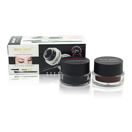 Music Flower 2pcs/Kit Eyeliner Gel Cream Natural Brown Makeup Eye Liner With Brush Easy to Draw Arrows Waterproof Eye Cosmetics
