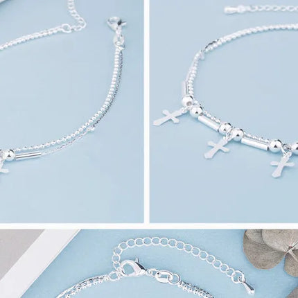 Buyee 925 Sterling Silver Female Simple Anklet Chain Foot Legs Anklet for Women Fashion Star Fine Jewelry Anklets Chain
