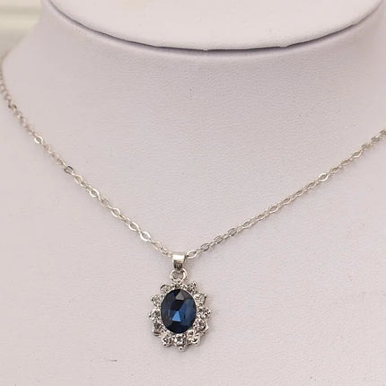New Luxury Blue Royal Princess With Inlaid Imitation Gemstone Crystal Necklace Earrings Set Female Bride Set Party Jewelry High