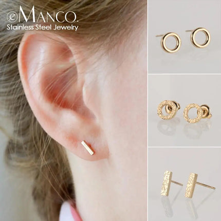 EManco Stainless Steel Stud Earrings for Women Korean Small Earings Fashion Jewelry Minimalist Women Earrings Stud Wholesale