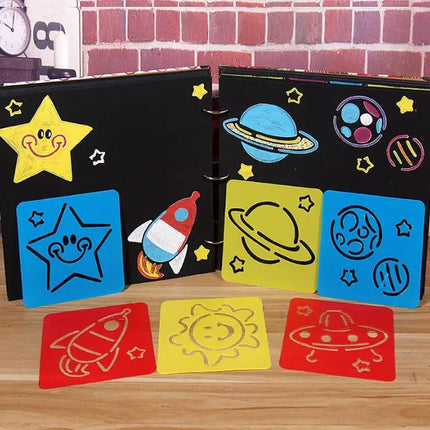 6pcs Plastic Picture Drawing Template Stencils Rulers Painting Kids Diy Art Paper Coloring Cards Scraping Drawing Toys GYH