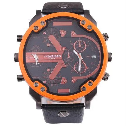 Brand Big Dial Steel Strip Dual Time Display Men Watches Chronograph Quartz Military Wristwatch Relogio Masculino Hombre Reloj