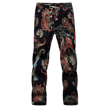Summer New Men Thin Flower Pants 2024Teen Fashion High Street Lace-Up Ankle-Length Trousers Size 6XL-M
