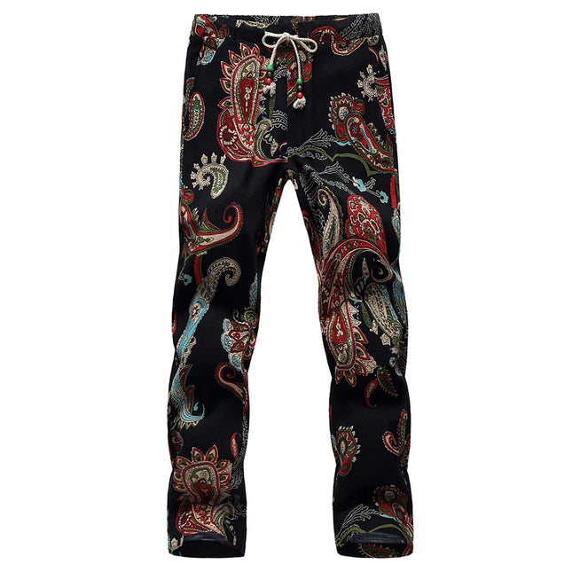 Summer New Men Thin Flower Pants 2024Teen Fashion High Street Lace-Up Ankle-Length Trousers Size 6XL-M
