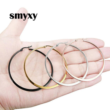 1 Pair Women Hypoallergenic Stainless Steel Rounded Smooth Big Large Hoop Earrings Jewelry Size 30-60mm